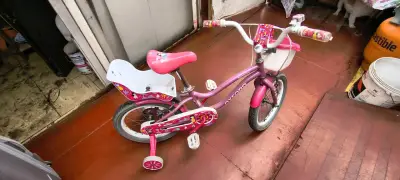 Bicicleta infantil rosada con ruedas auxiliares - miniatura 1