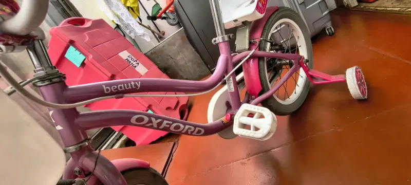 Bicicleta infantil rosada con ruedas auxiliares - 3