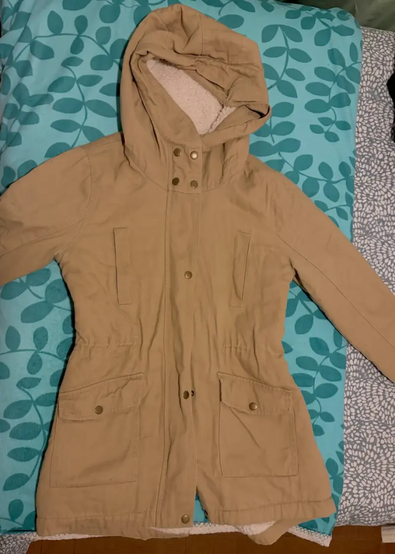 Parka beige con capucha - 1