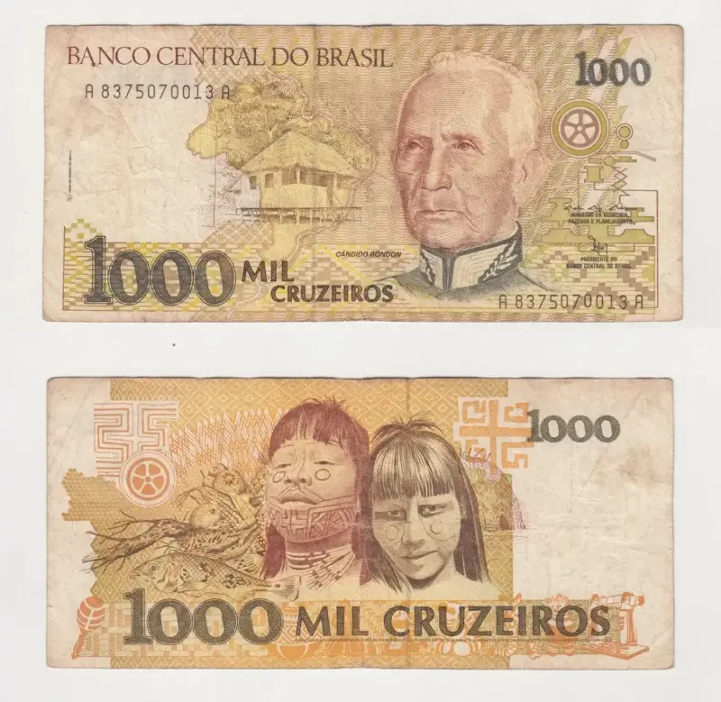 Billete Brasil 1000 Cruzeiros Años 90´s