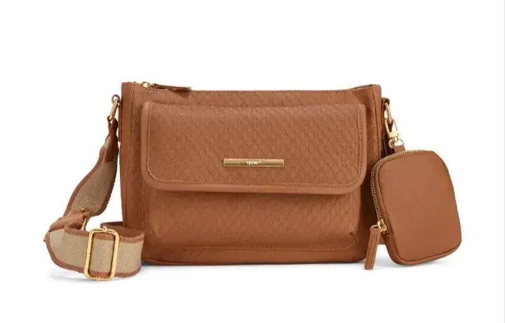 Cartera cruzada café con monedero