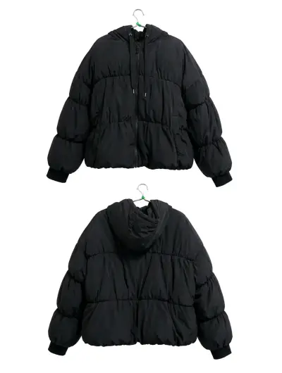 Parka acolchada negra con capucha - miniatura 1