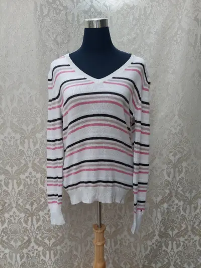 Suéter rayado blanco y rosa - miniatura 1