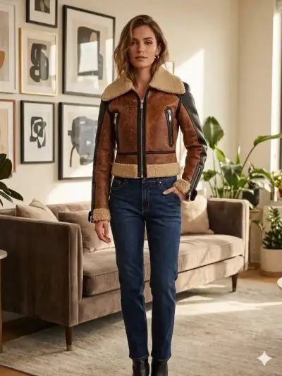 Chaqueta cuero marrón Boken - miniatura 6