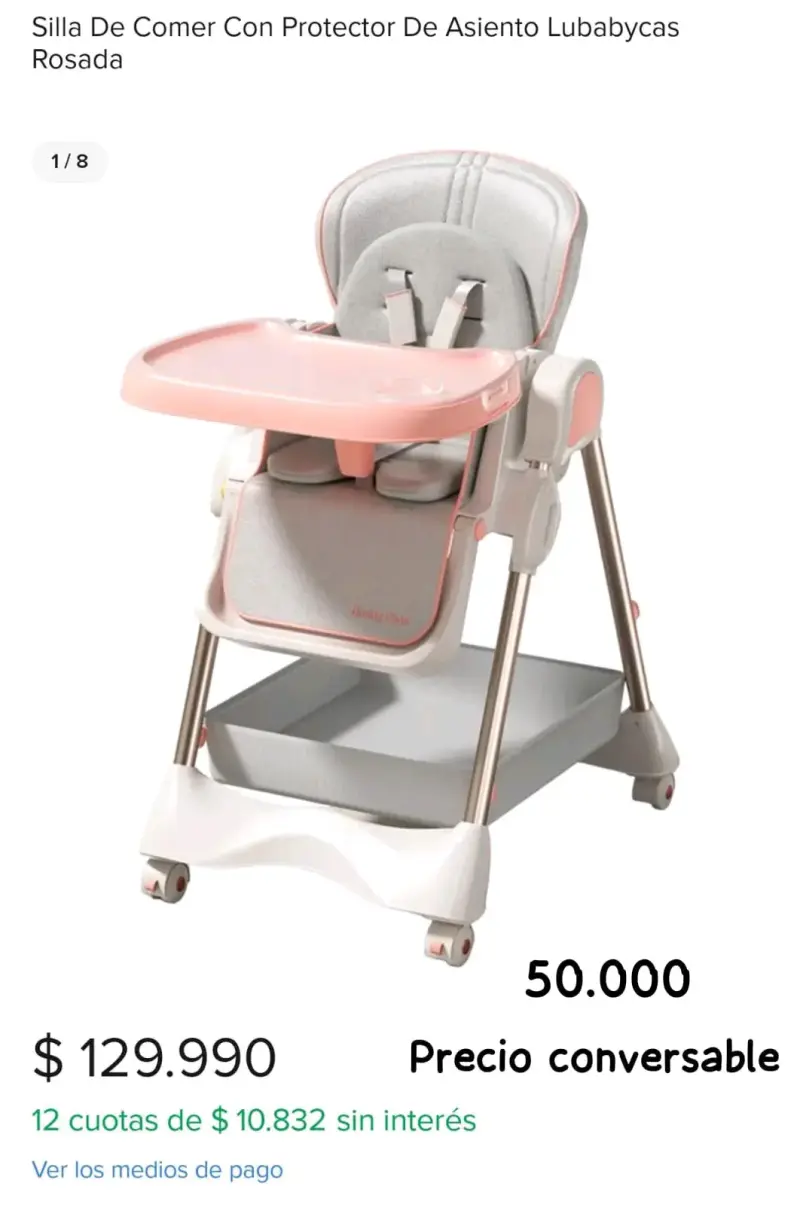 Silla de comer sin el protector rosada