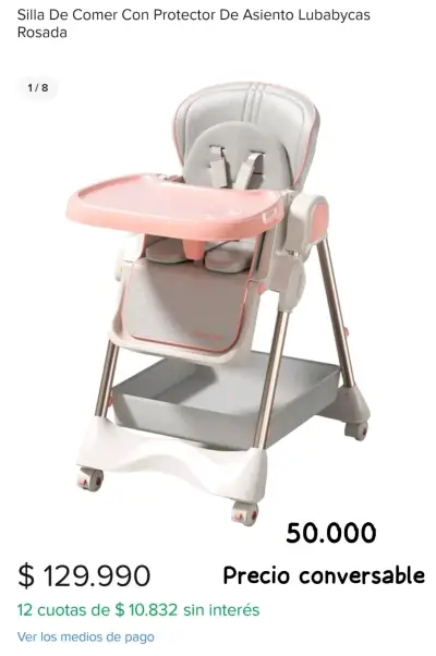 Silla de comer sin el protector rosada - miniatura 1