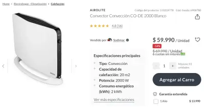 Calefactor eléctrico Airolite blanco - miniatura 5