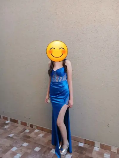 Vestido largo azul con encaje - miniatura 1