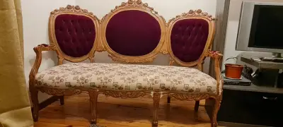 Sofá vintage madera tallada - miniatura 2
