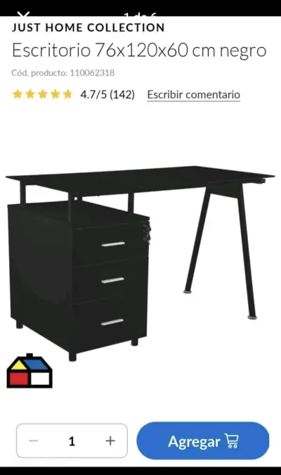 Escritorio negro 76x120x60 cm - miniatura 1