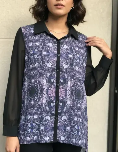 Blusa estampada morada y negra Talla S - miniatura 2