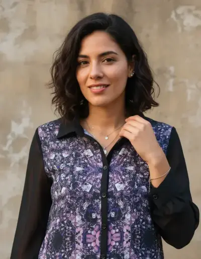 Blusa estampada morada y negra Talla S - miniatura 3