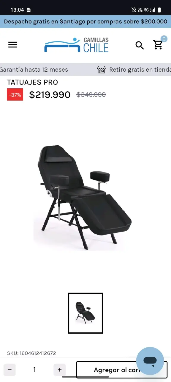 Silla de Barbero tatuajes Ajustable Negra - 2