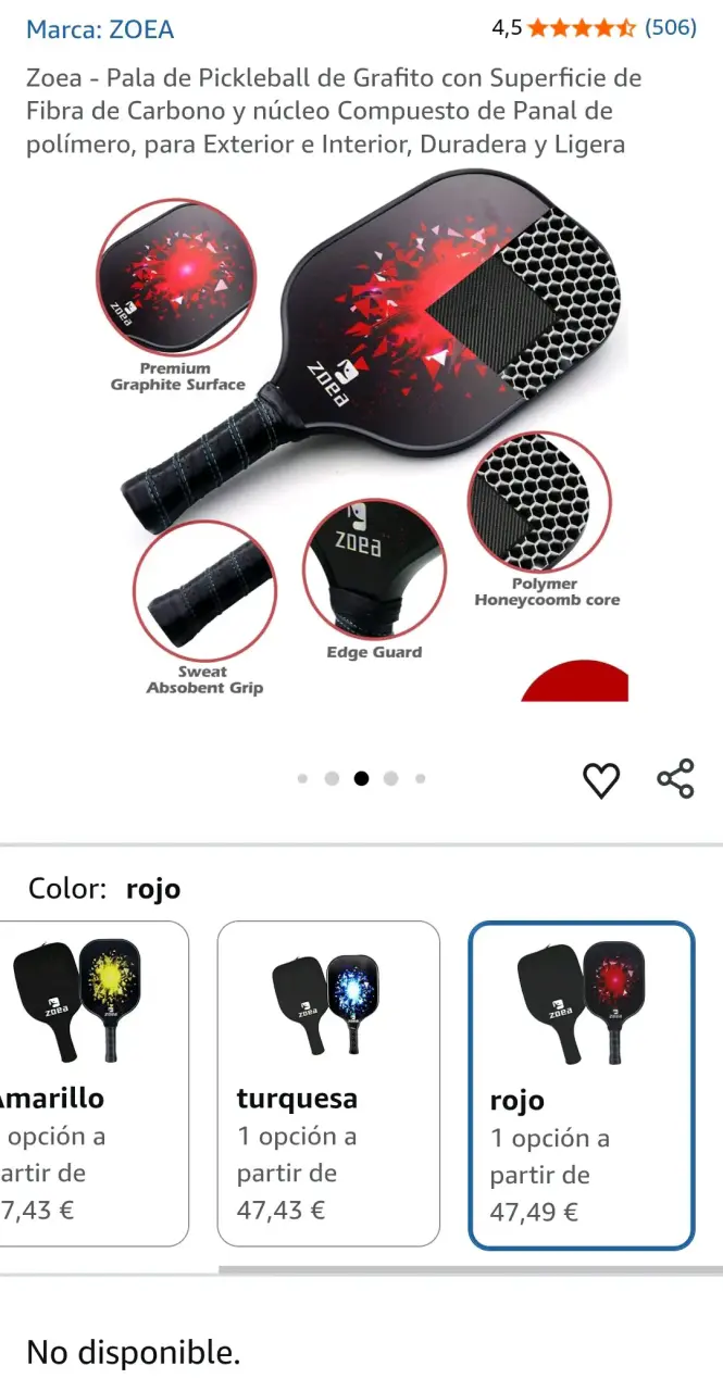 Paleta de pickleball Zoea con funda NUEVA - 3