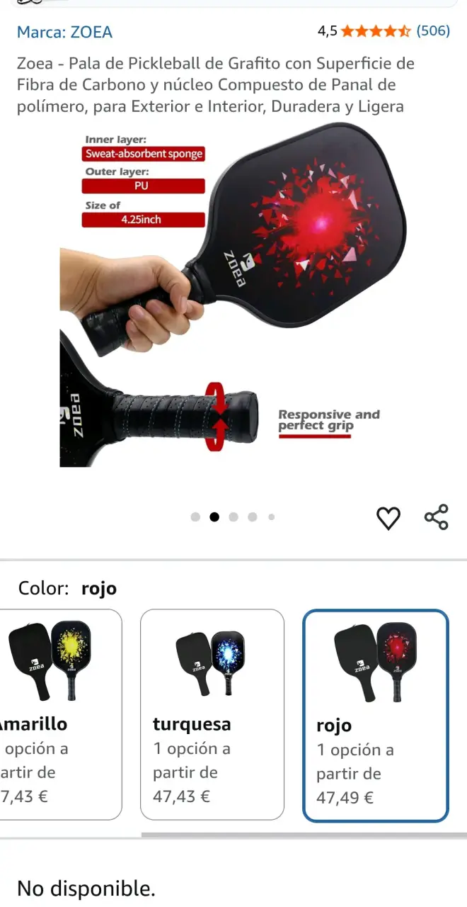 Paleta de pickleball Zoea con funda NUEVA - 4