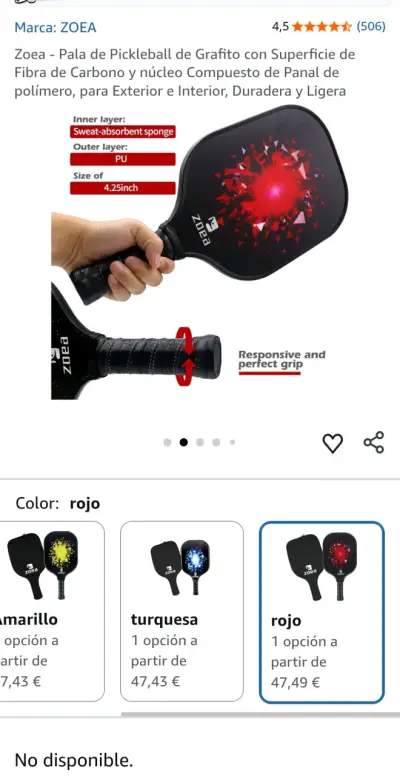 Paleta de pickleball Zoea con funda NUEVA - miniatura 4