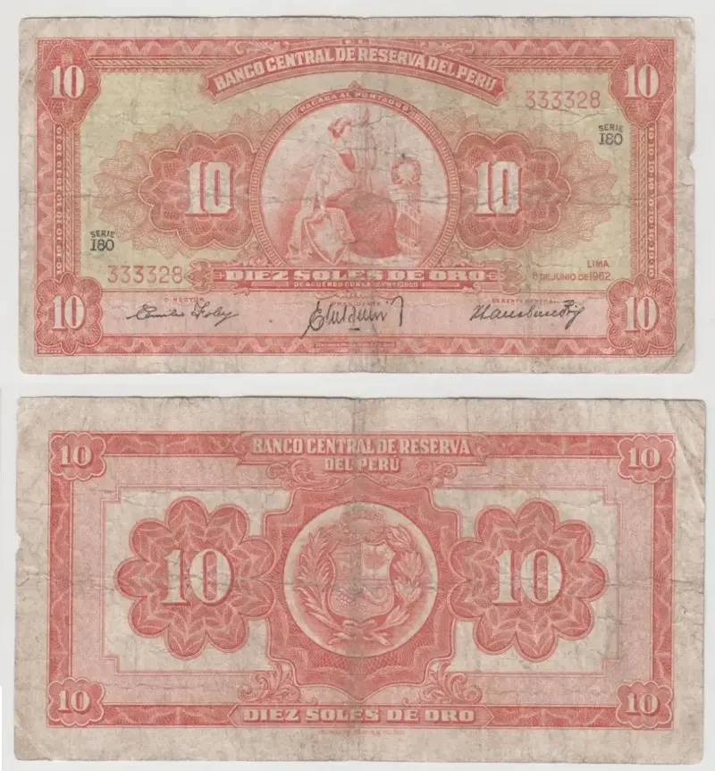 Billete Peru 10 Soles 1962 Usado
