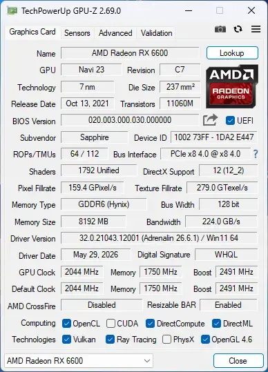 SAPPHIRE PULSE RX 6600 8GB GDDR6 - 4