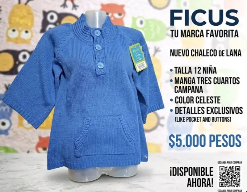 Chaleco celeste manga tres cuartos niña