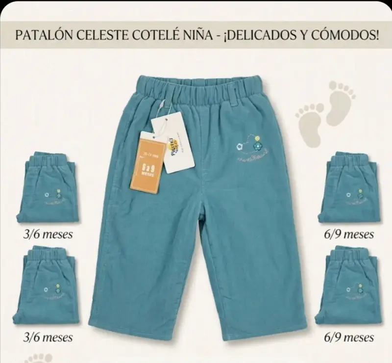 Pantalón celeste de cotelé niña