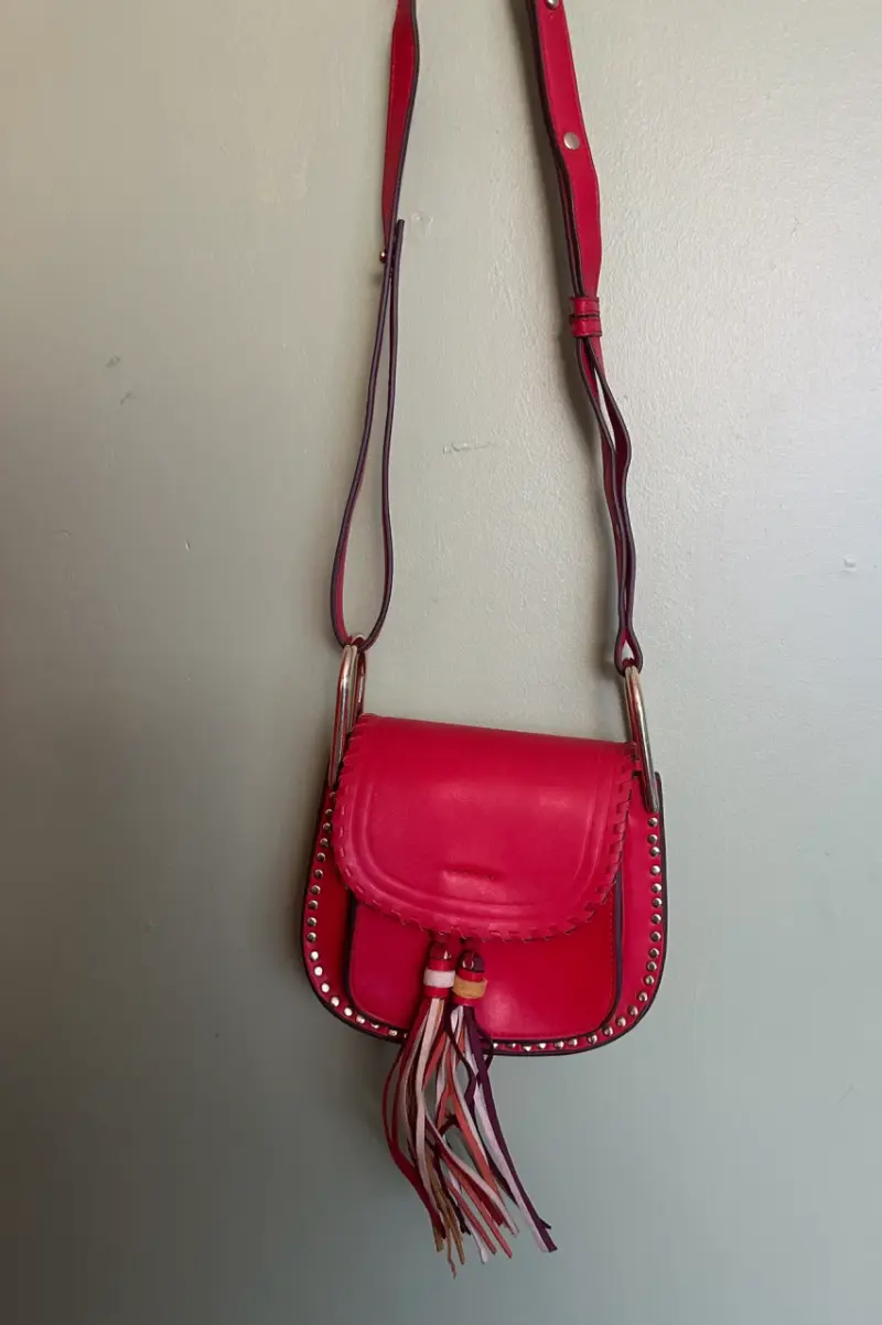 Cartera rosa con flecos y tachas - 2