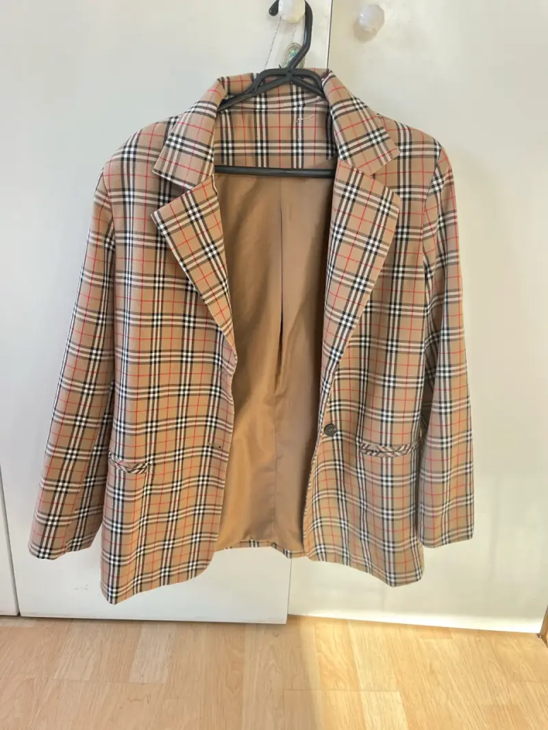 Blazer a cuadros beige (oversized) - 1