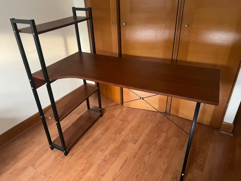 Escritorio con estantería de madera - 5