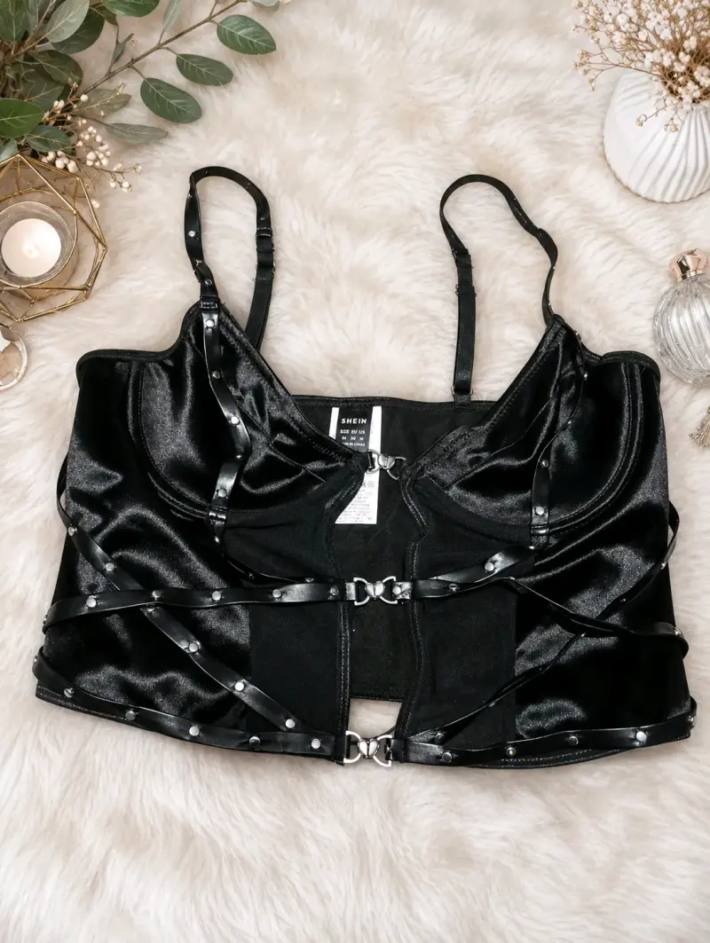 Top corpiño negro satinado - 1