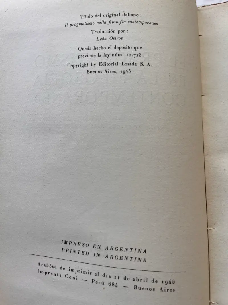 Libro El Pragmatismo en la Filosofía, Ugo Spirito - 6