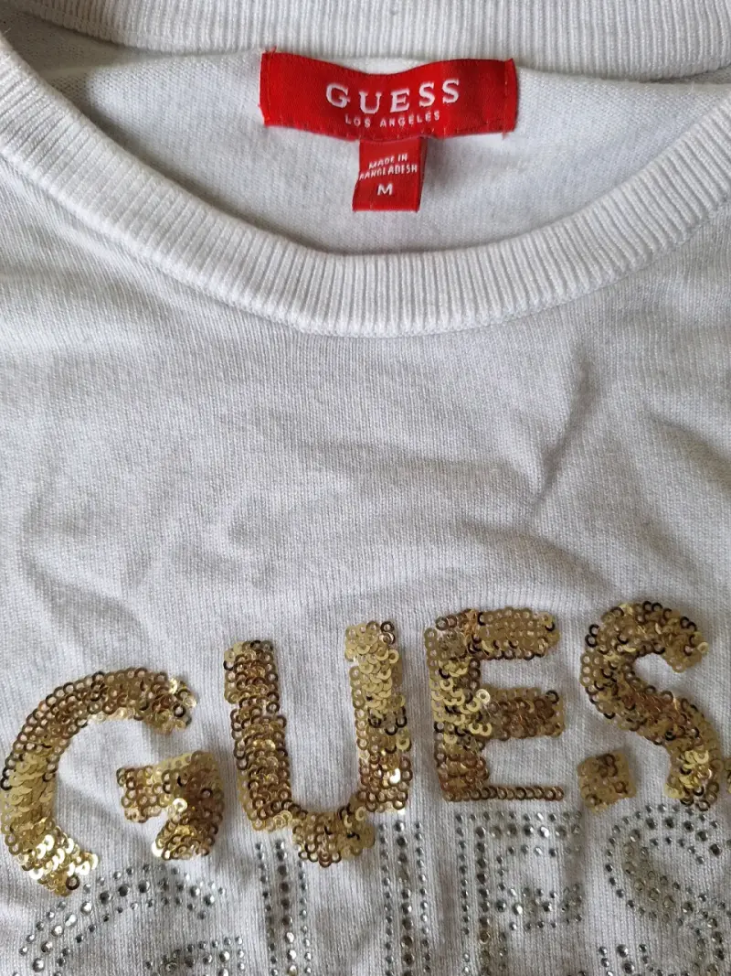 Polera blanca con lentejuelas Guess - 1