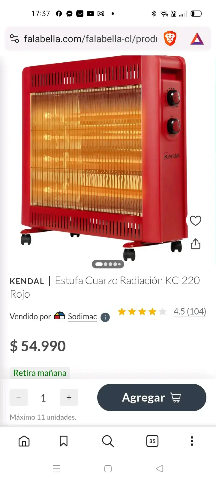 Calefactor eléctrico de cuarzo, Kendal KC-220. - 5