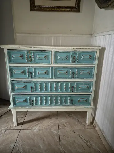 Cómoda vintage turquesa madera - miniatura 1