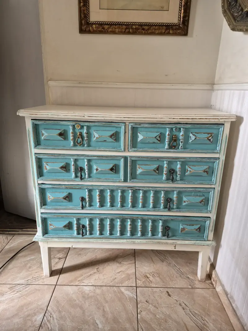 Cómoda vintage turquesa madera - 3