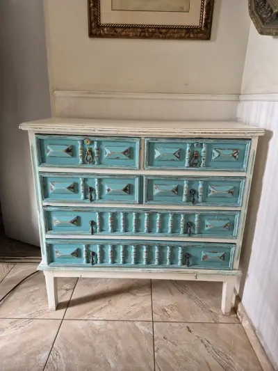Cómoda vintage turquesa madera - miniatura 3