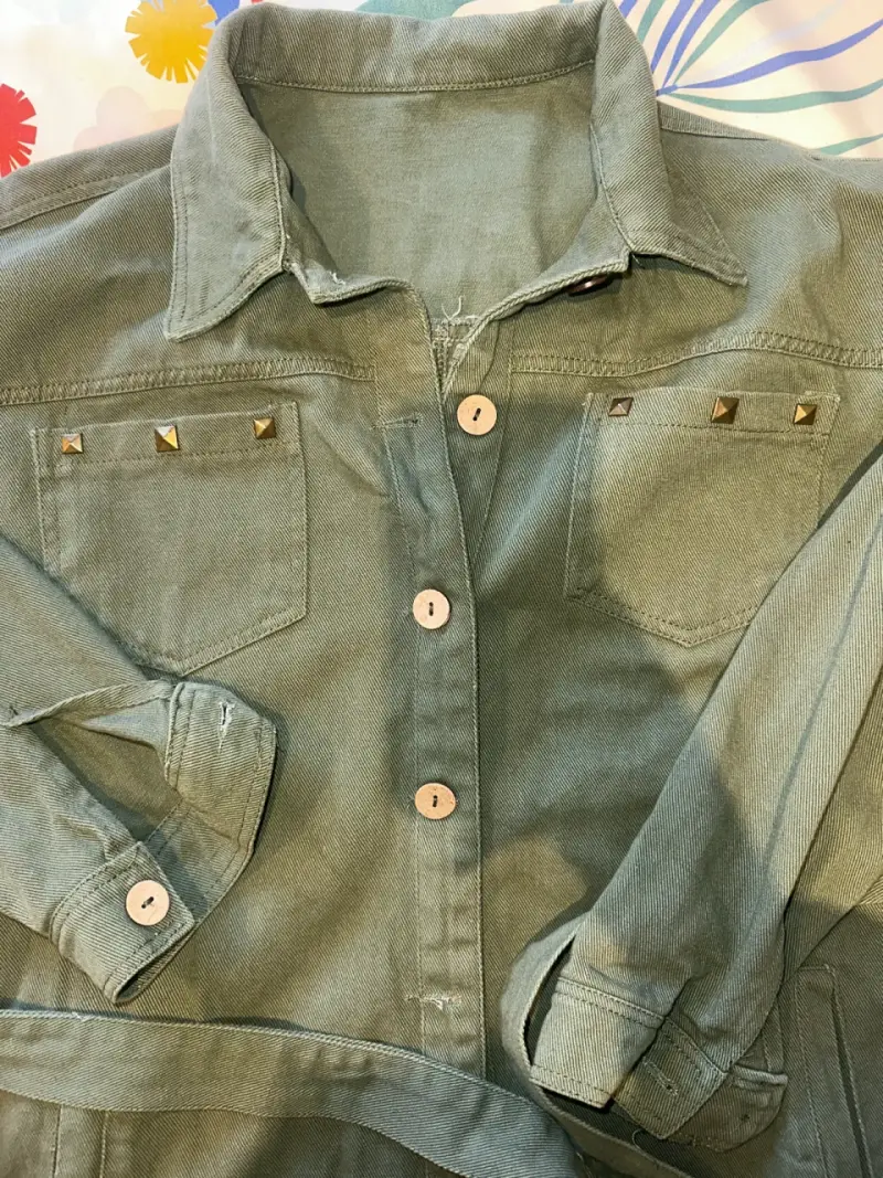 Chaqueta verde militar con cinturón - 3