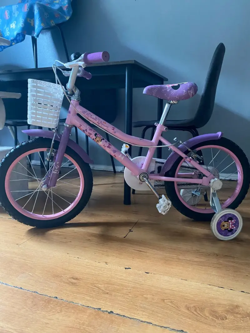 Bicicleta infantil morada con rueditas - 1