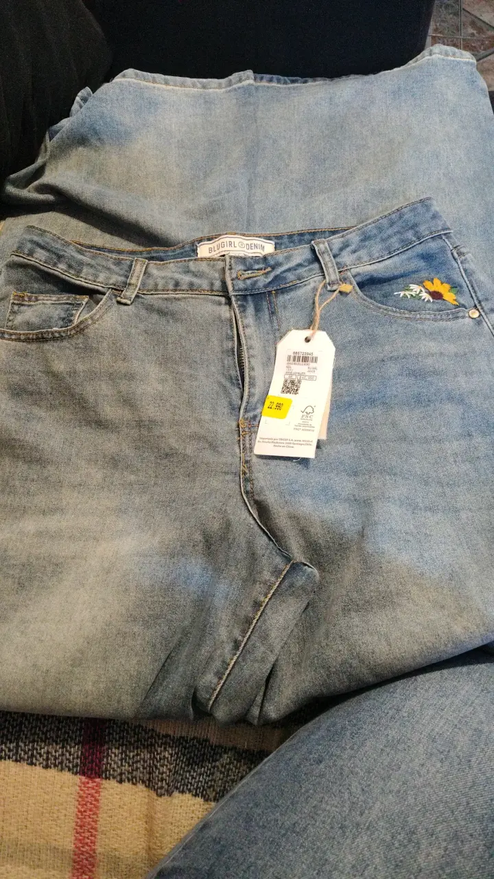 Jeans Blugirl Denim azul con flor - 1