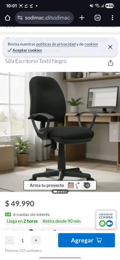 Silla de oficina negra ajustable - miniatura 3