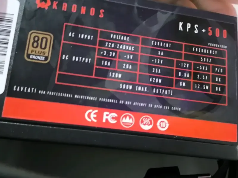 Fuente de poder Kronos 80 Plus 500w - 3