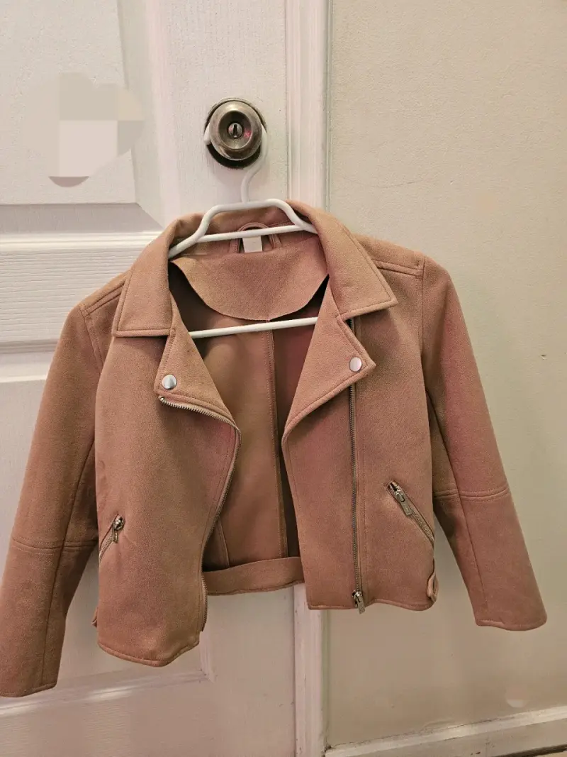 Chaqueta biker color camel para niña talla 8 - 1