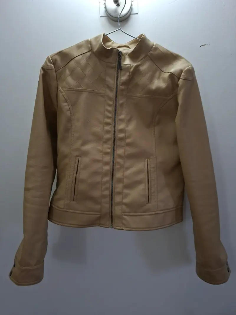 Chaqueta beige de cuero sintético talla S - 1