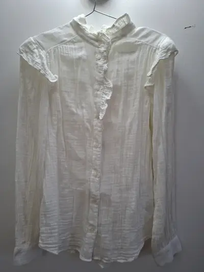 Blusa blanca con volantes talla XS - miniatura 1