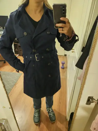 Chaqueta estilo impermeable azul mujer - miniatura 4