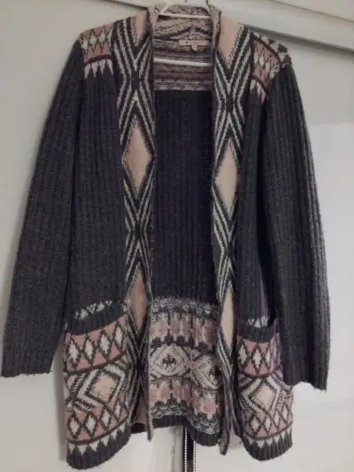 Cardigan gris con diseño geométrico y - miniatura 1