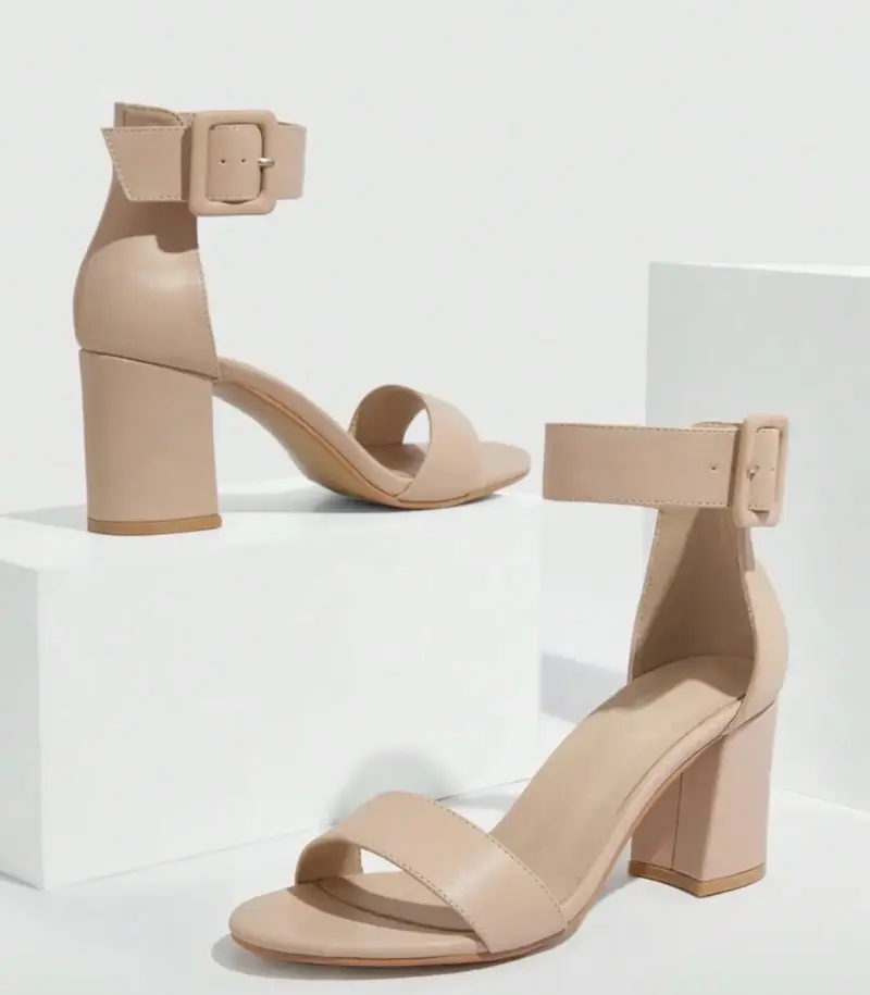 Sandalias de taco alto beige - 5