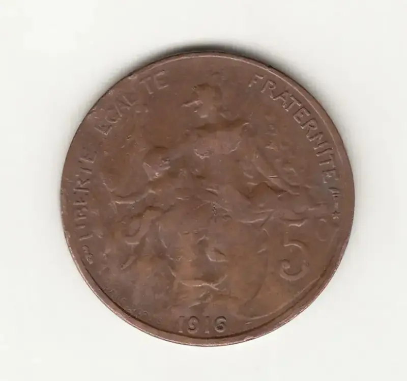 Moneda Francia 5 Centimes 1916 Primera Guerra - 1