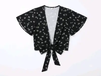 Kimono floral negro atado - miniatura 1