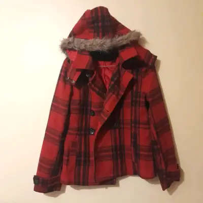 Abrigo rojo a cuadros con capucha - miniatura 1