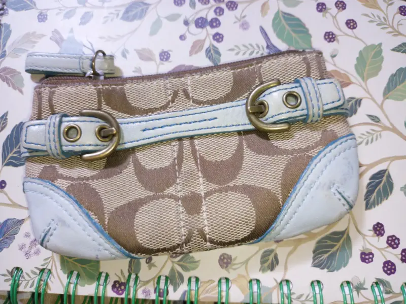 Monedero beige con cuero celeste - 1