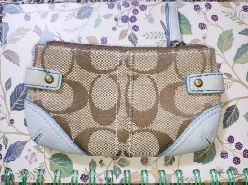 Monedero beige con cuero celeste - 2
